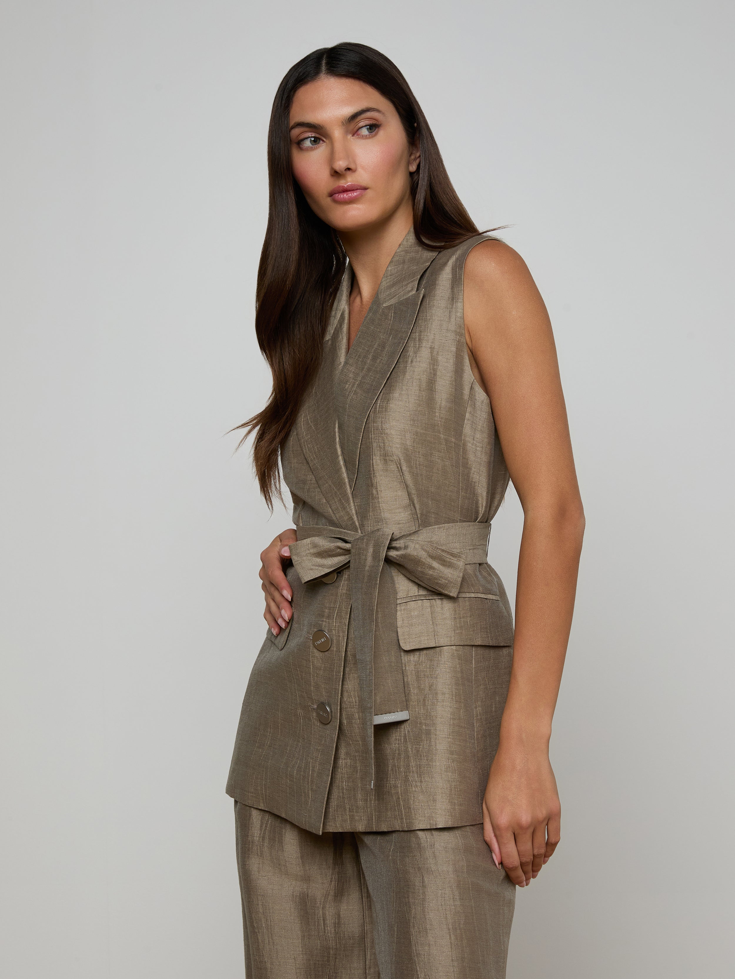 Harper Linen-Blend Vest In Grey Taupe