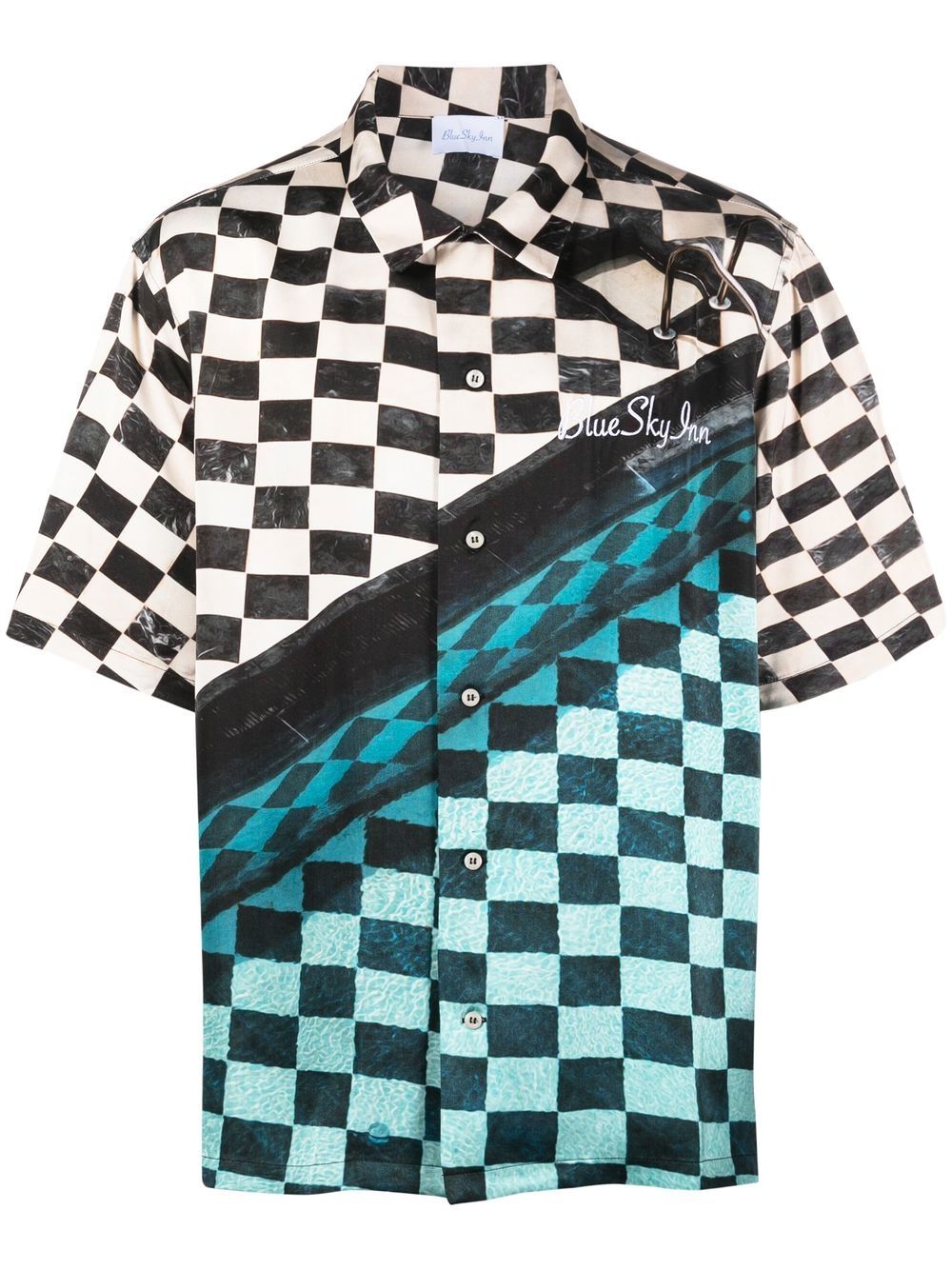 Embroidered-logo checked shirt - Black