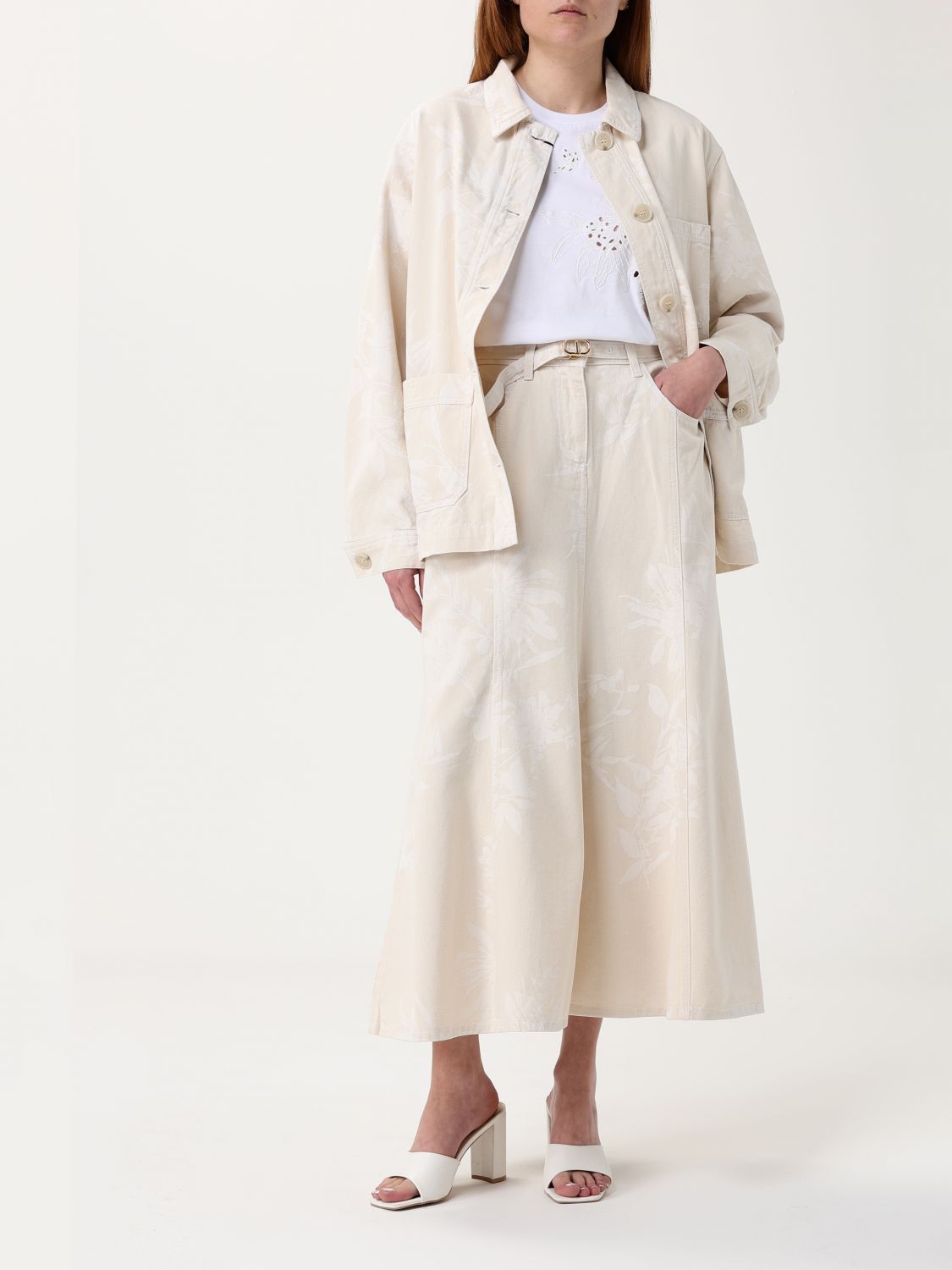 TWINSET floral-jacquard shirt jacket - White