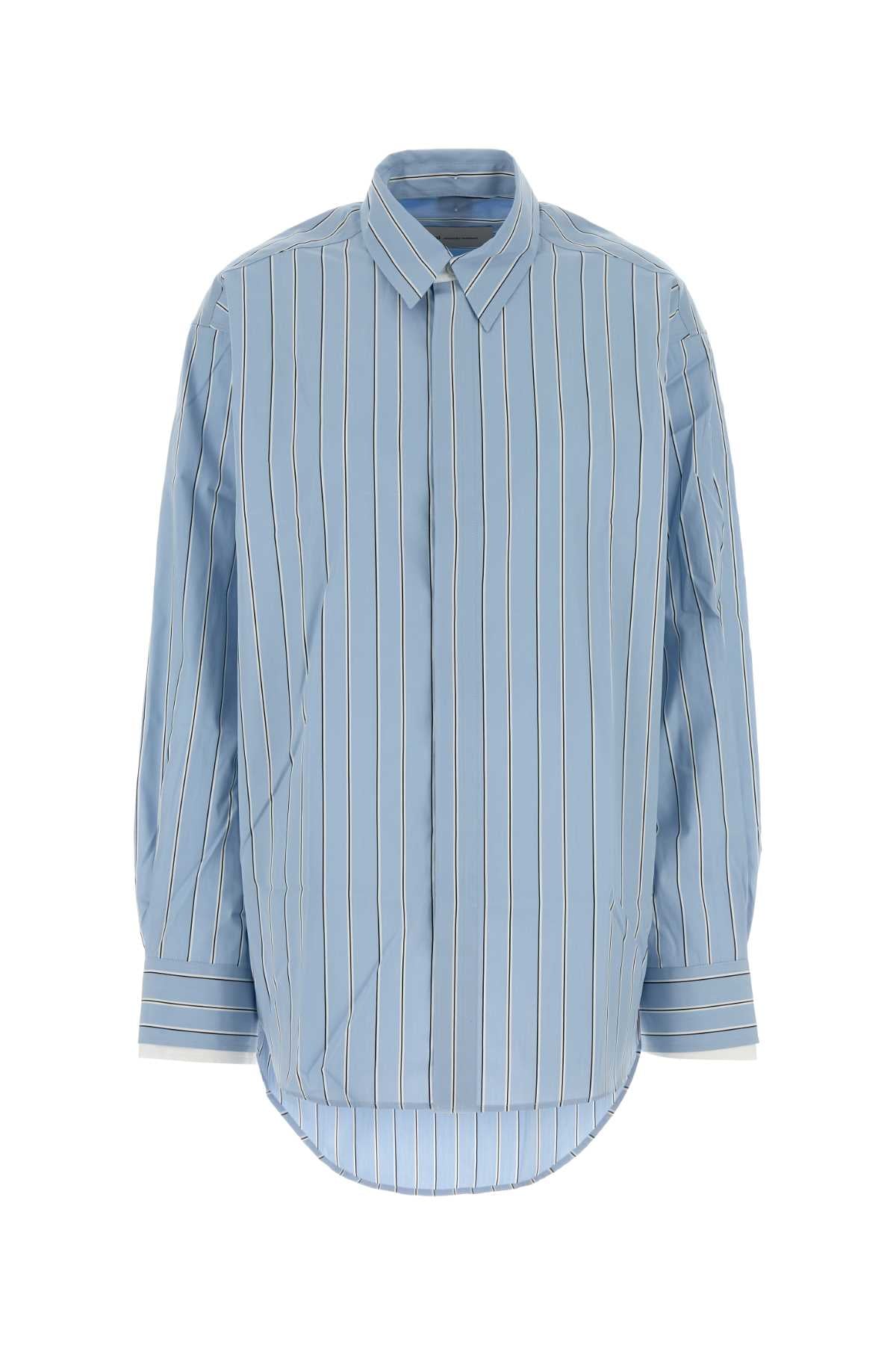 Pinstriped Poplin Shirt — Blue