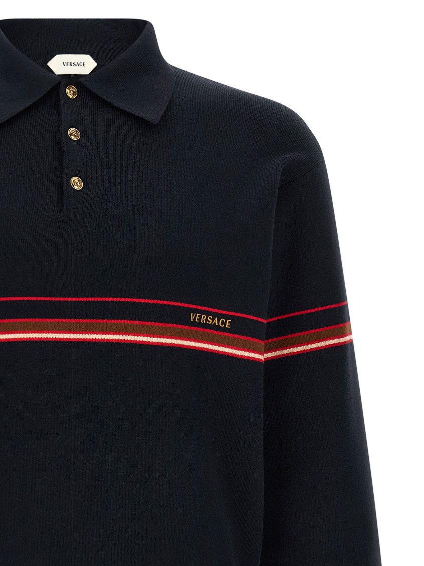 Blue Polo Shirt With Classic Collar And Logo Lettering On The Front Cotton For Men Blu Jersey - Men