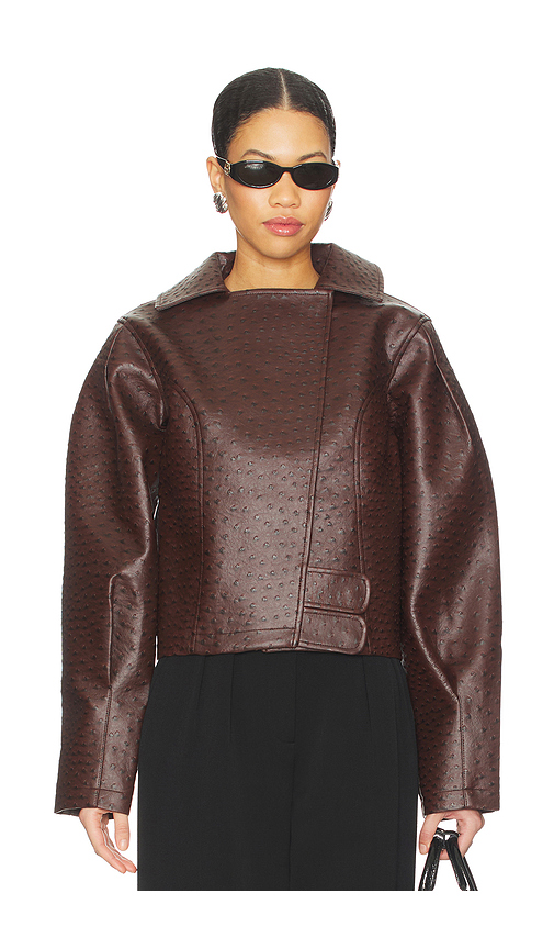 YLLW THE LABEL Oliver Ostrich Jacket in Brown. M. Also in L, S