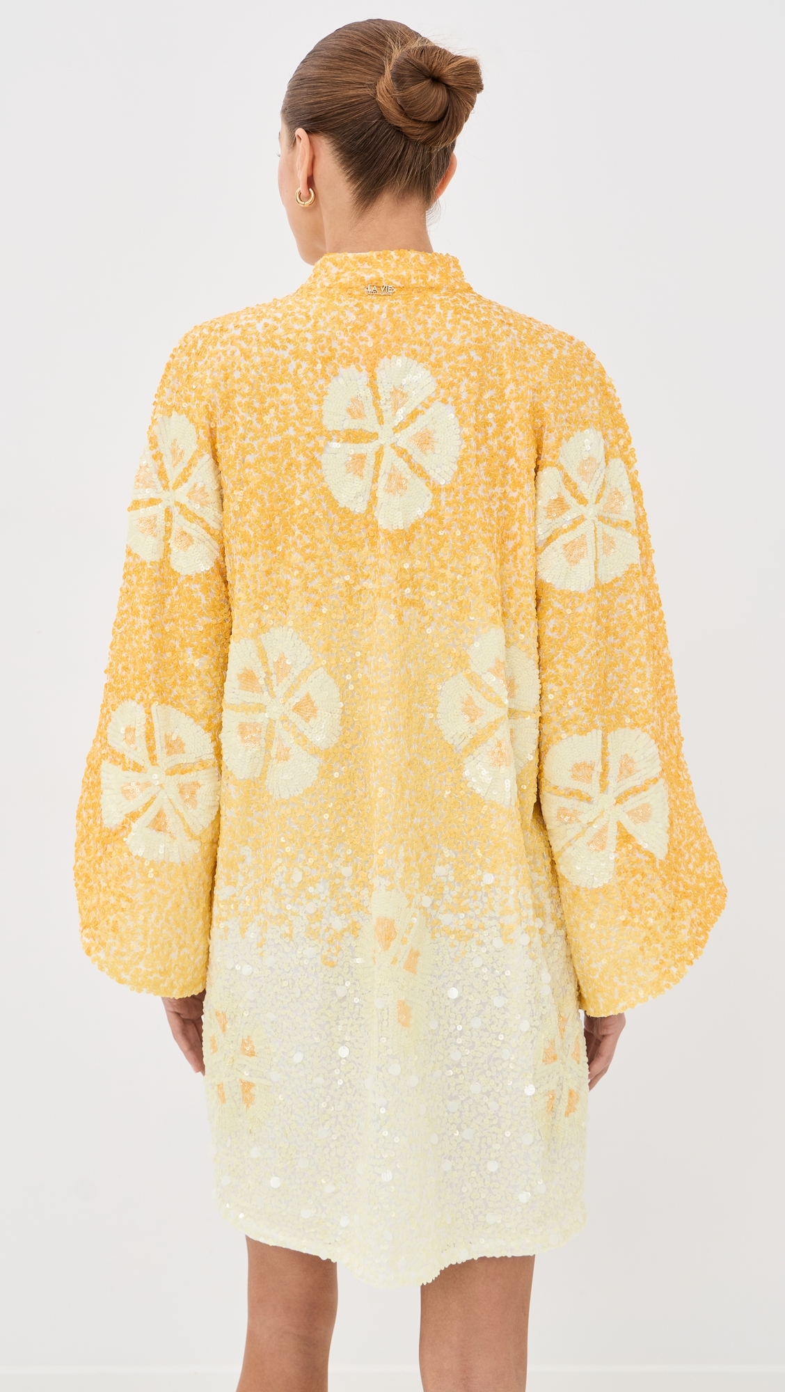 Sequin Hawaiian Flower Mini Caftan Yellow & White One Size