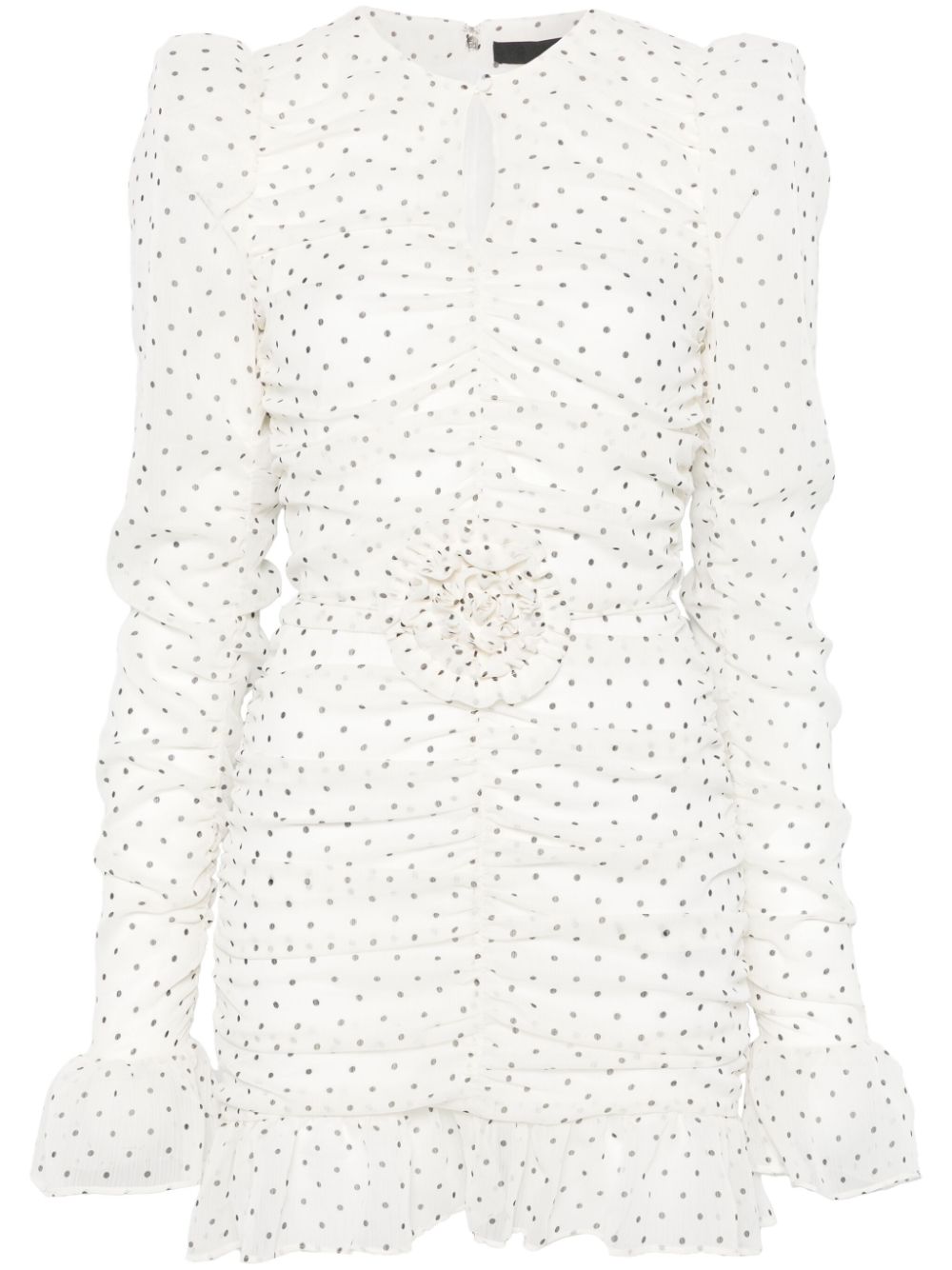 Printed long-sleeves mini dress - White
