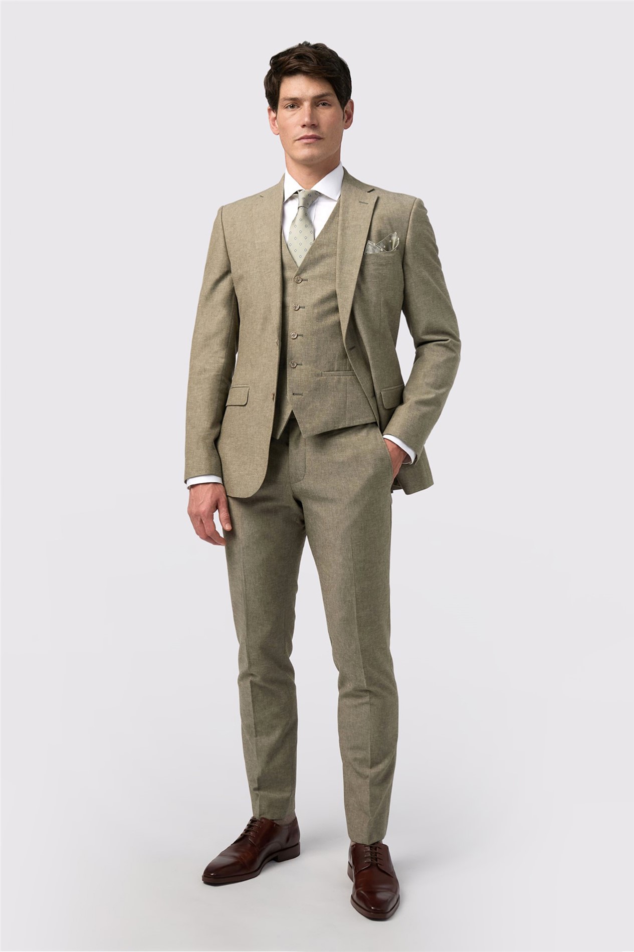 Alexandre Silver Label Mens Single Breasted Long Sleeve Two Button Tailored Suit Jacket in Khaki Linen - 44 Chest