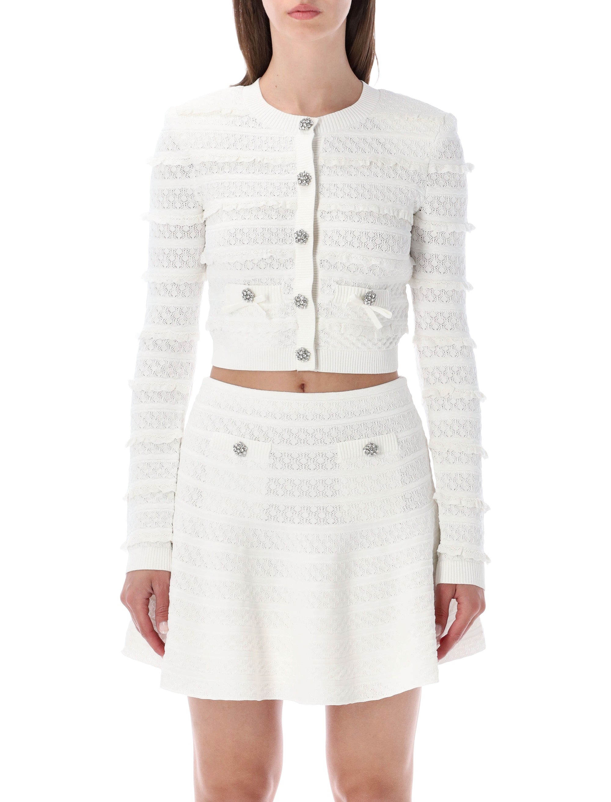 Feminine Pointelle Knit Cardigan with Removable Shoulders