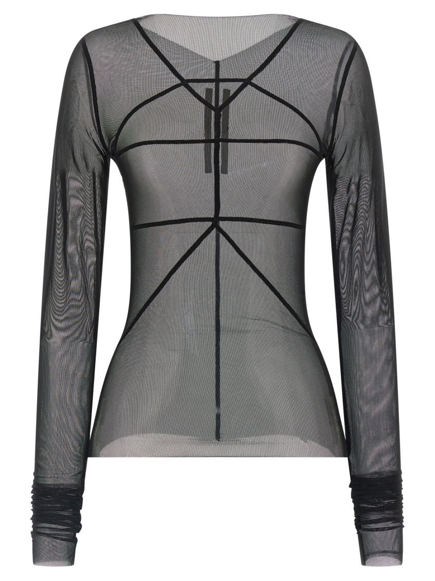 Rick Owens - temple long sleeve sheer geometric top