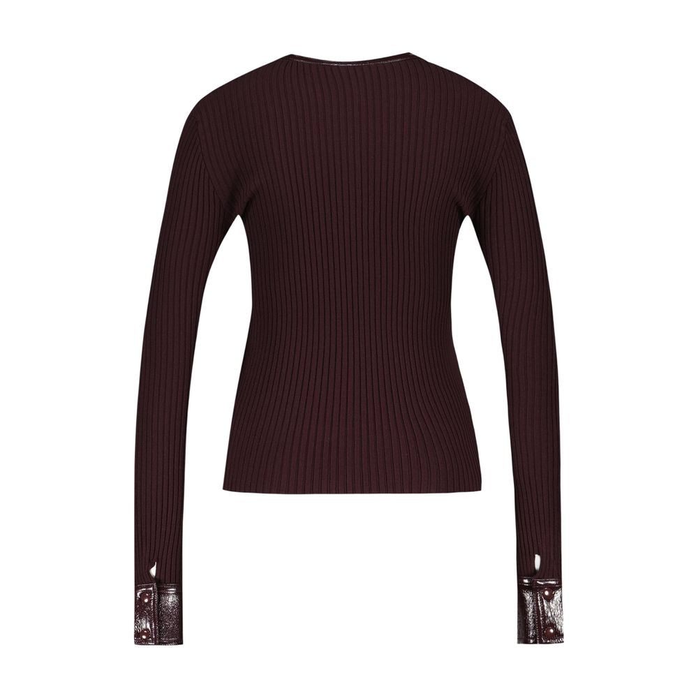 Ribbed Wool with Contrasted Cuffs Sweater — Burgundy