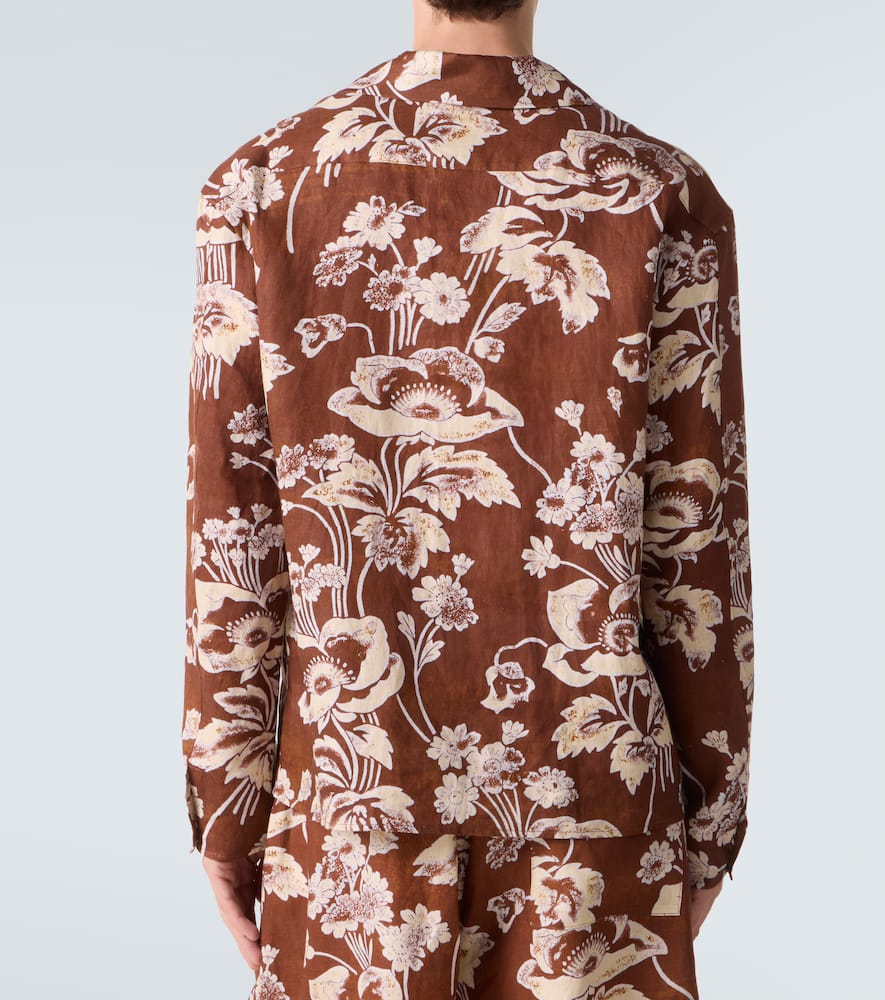 Floral tie-neck linen shirt