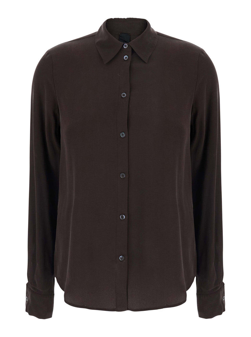 Pleated Silk Crepe de Chine Shirt — Brown