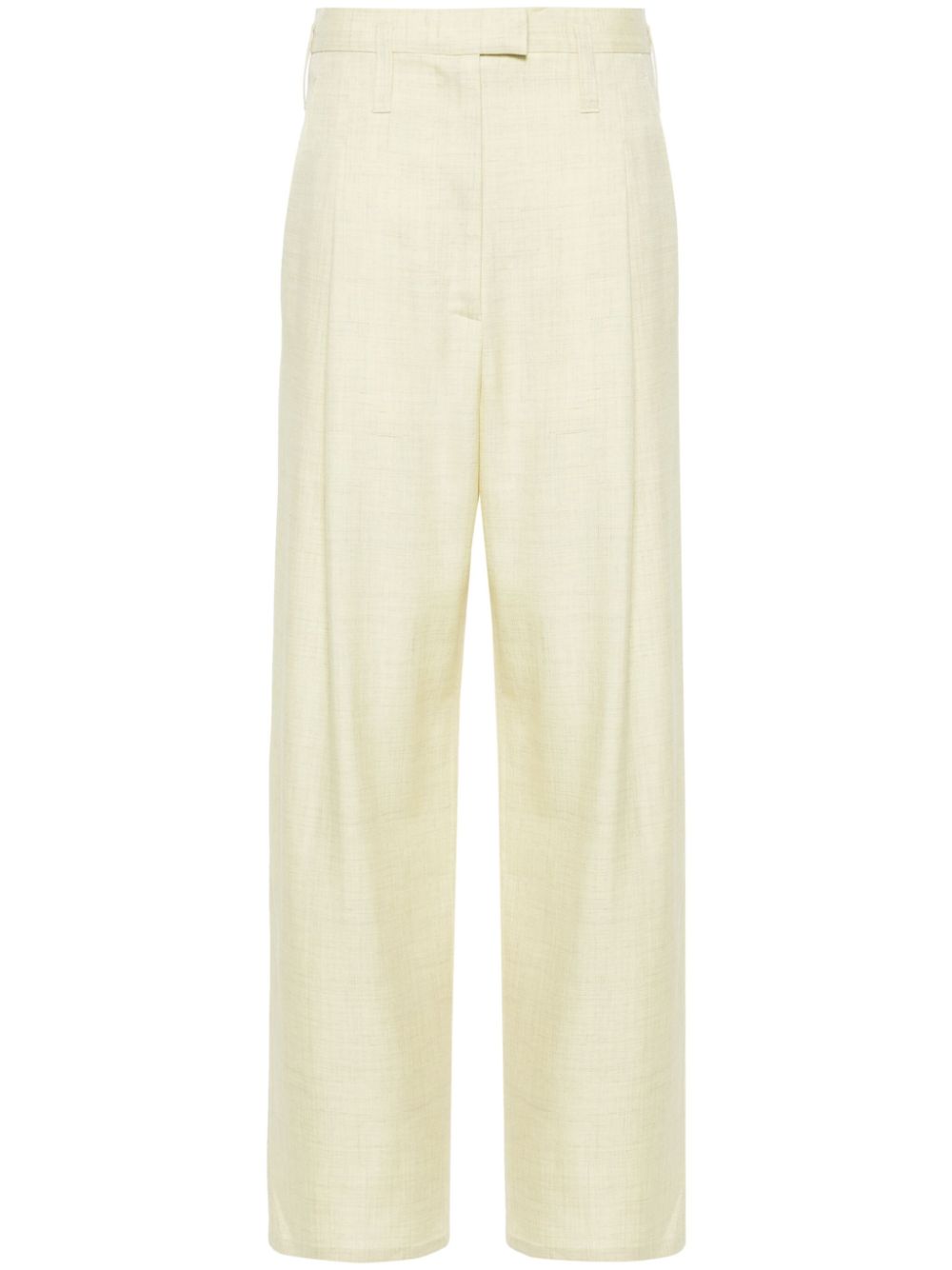 Chambray pleated straight trousers - Yellow