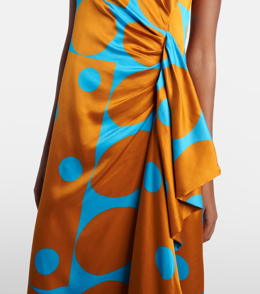 Draped printed satin midi dress