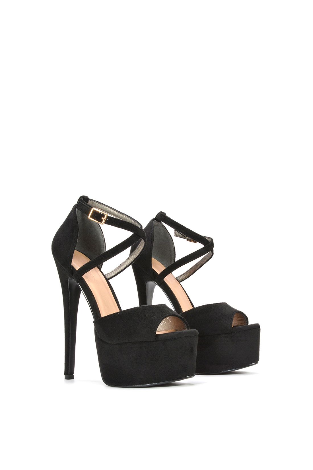 Xy London 'suzanna' Strappy High Platform Heels With Peep Toe In Jet Black