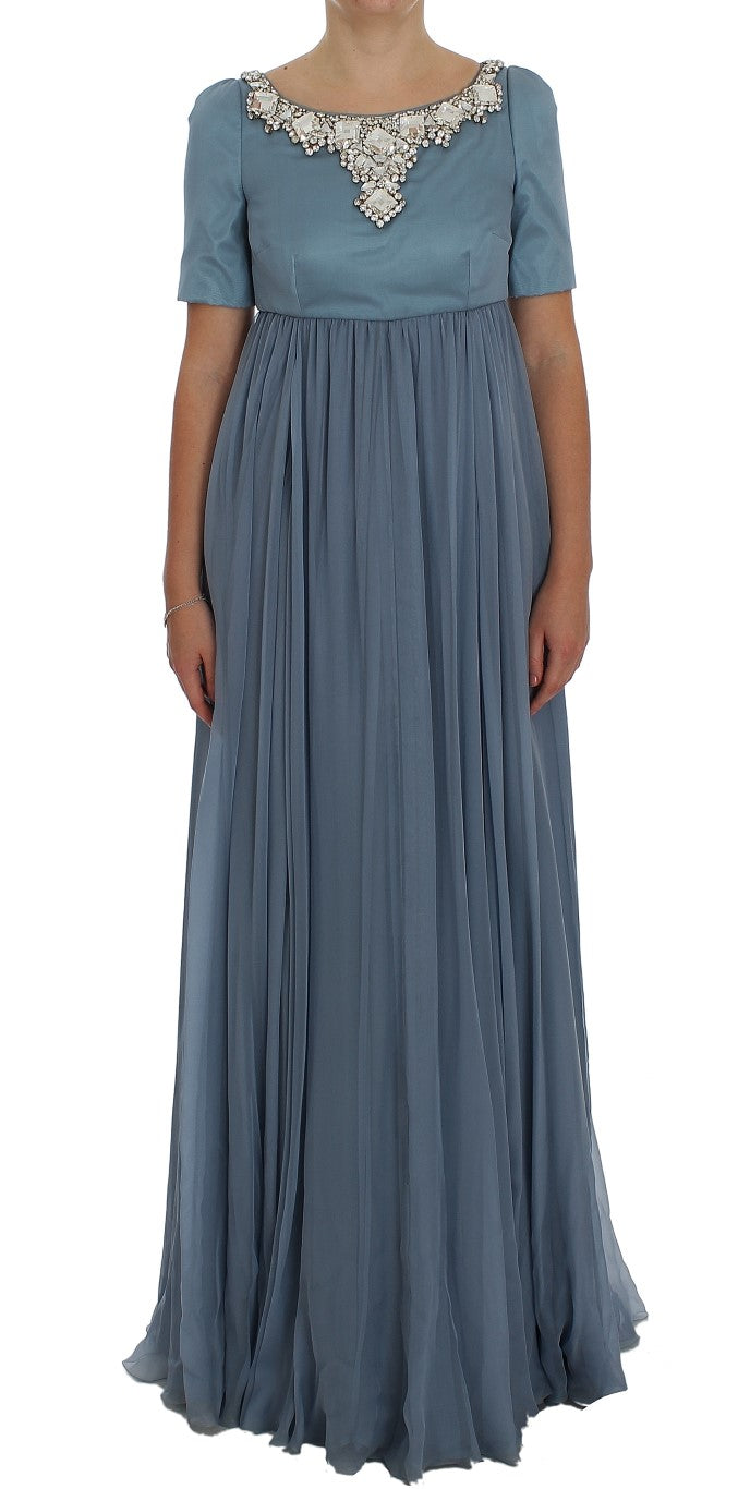 Crystal-Embellished Silk Gown — Blue
