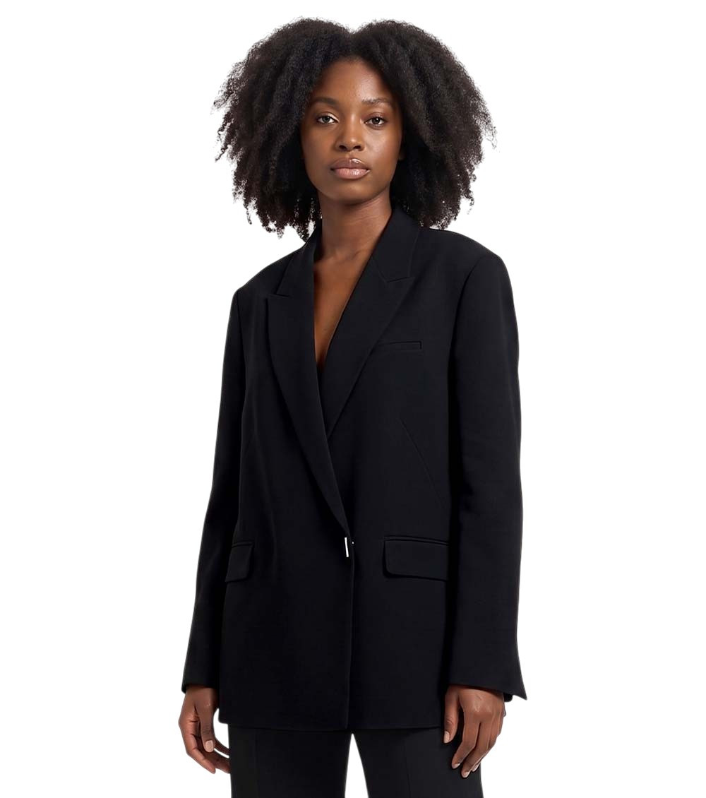 Black Solid Notched Lapel Blazer
