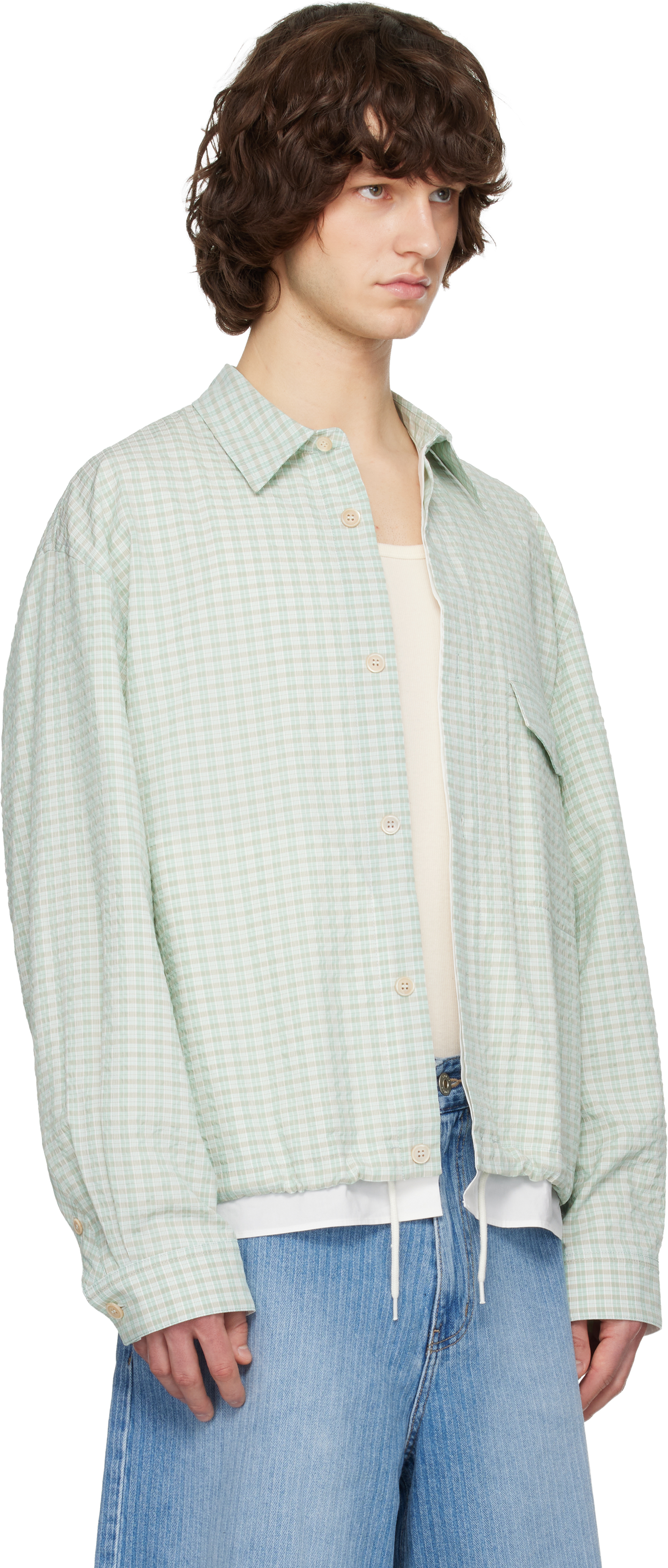 Green & White Layered Check Out Shirt