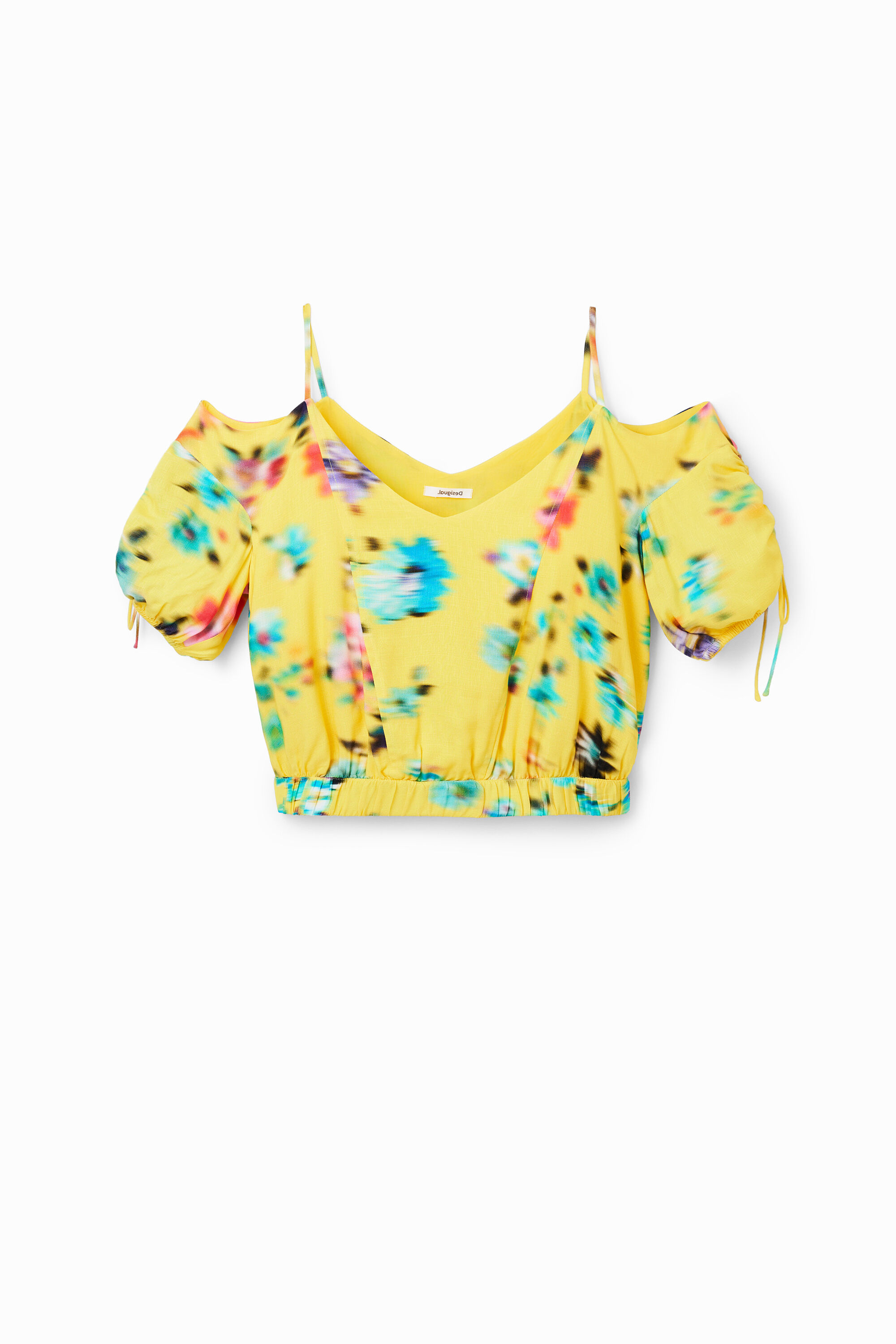 Short gathered floral blouse