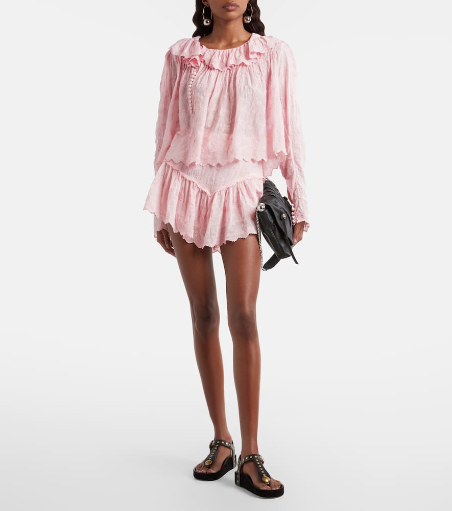 Embroidered cotton and silk shorts