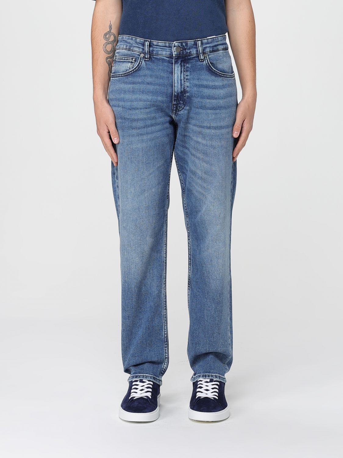 BOSS logo-patch straight-leg jeans - Blue