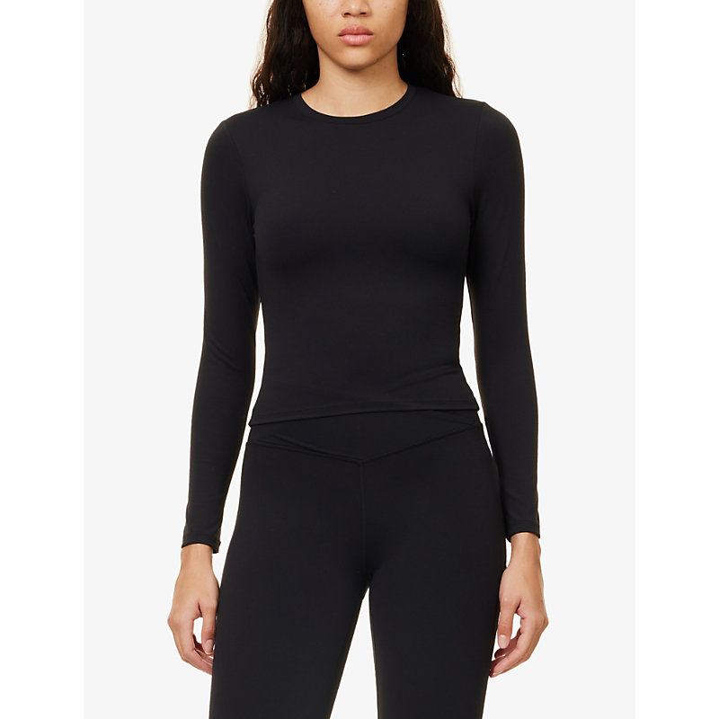 Womens Shadow Black Dayflex Long-sleeved Stretch-recycled Nylon T-shirt 