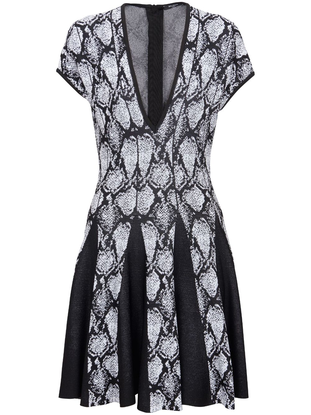 Snakeskin-jacquard V-neck minidress - Black