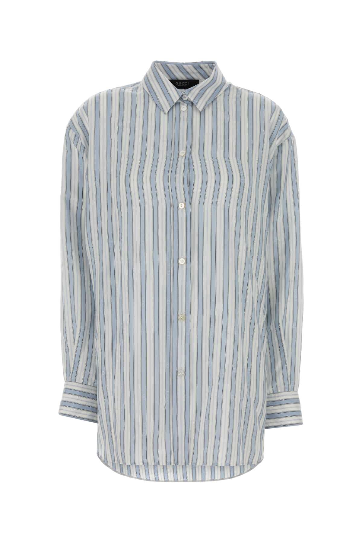 Striped Silk Oversize Shirt — Blue
