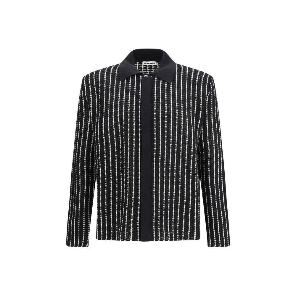 Striped Embroidered Cotton Cardigan — Black
