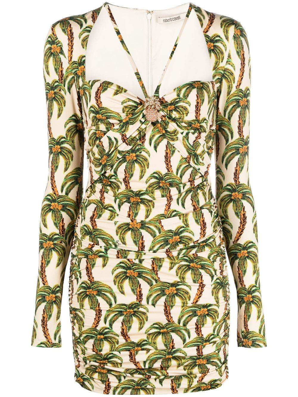 Palm tree-print mini dress - Neutrals