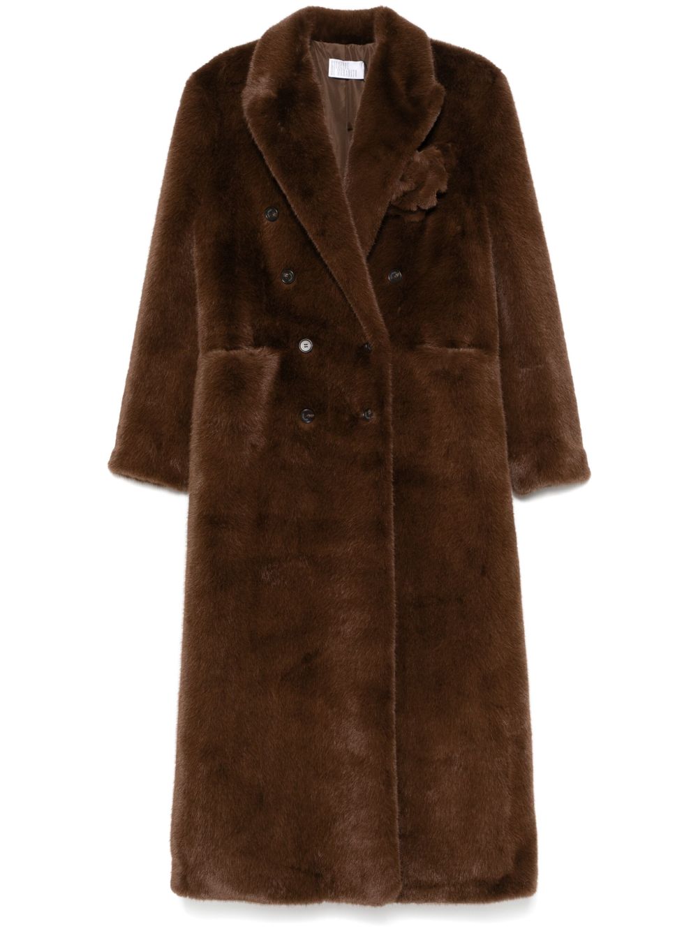 Giuseppe Di Morabito faux-fur floral-brooch coat - Brown