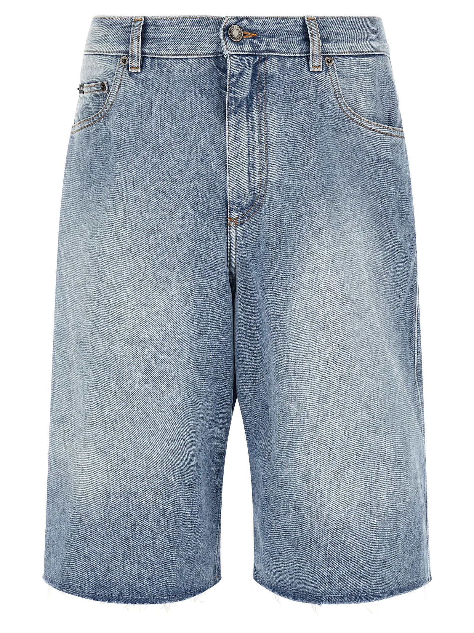 Cotton Denim Bermuda Shorts — Blue