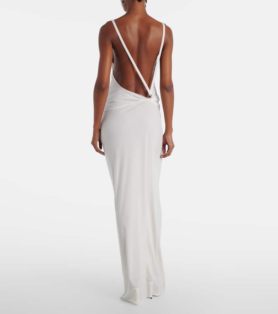 Draped open-back jersey maxi dress