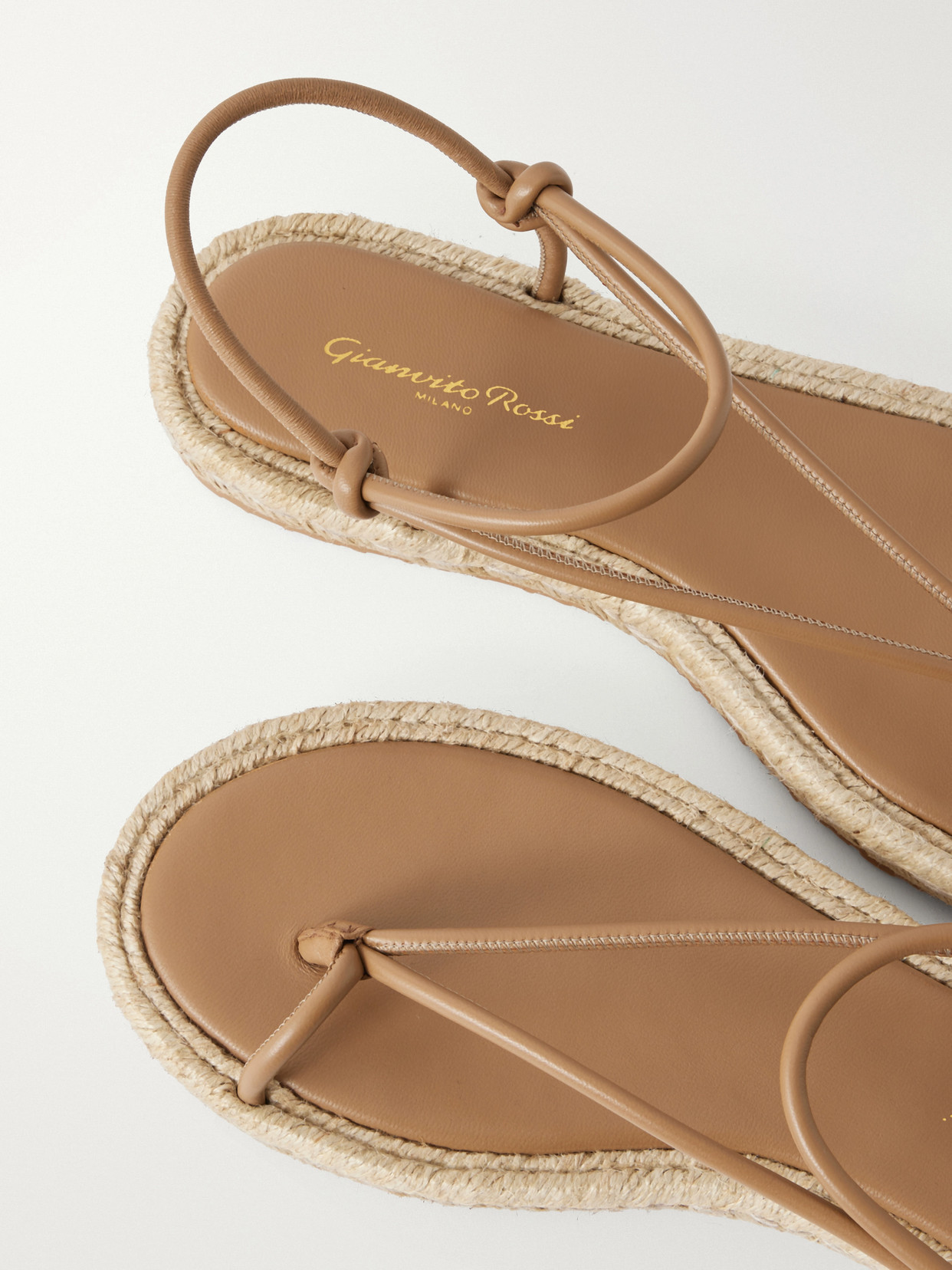 Leather Espadrille Sandals - Camel