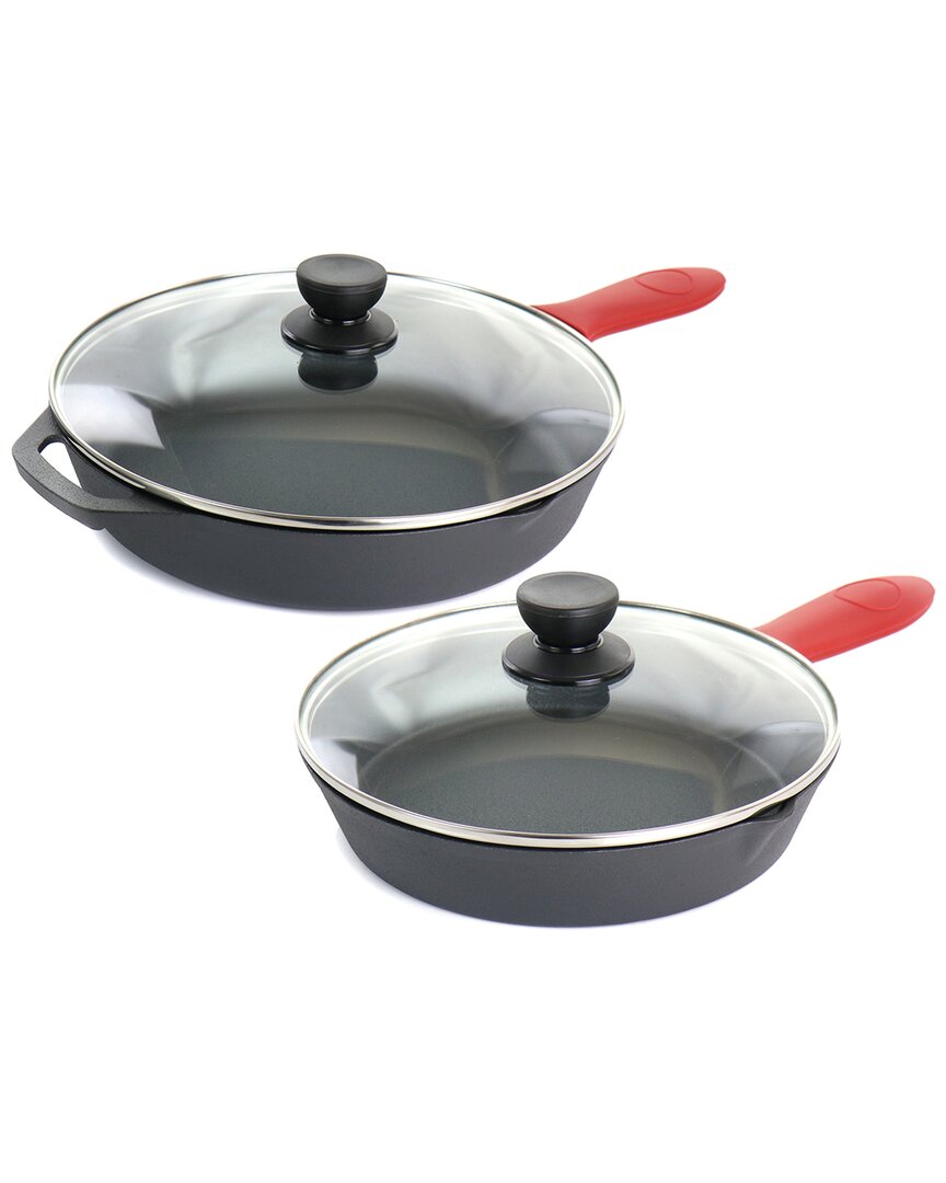 Pre-Seasoned 6pc Cast Iron Skillet Set with Silicone Holders