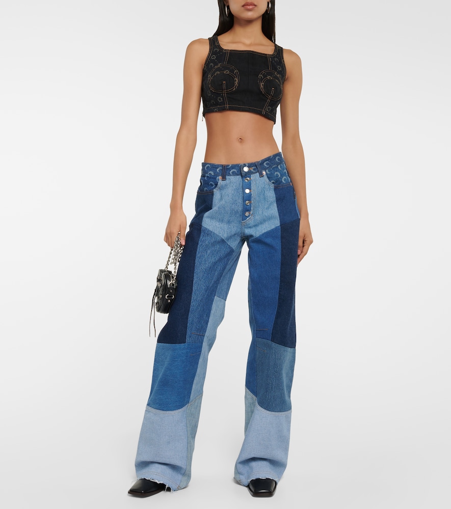 Regenerated cropped denim bustier