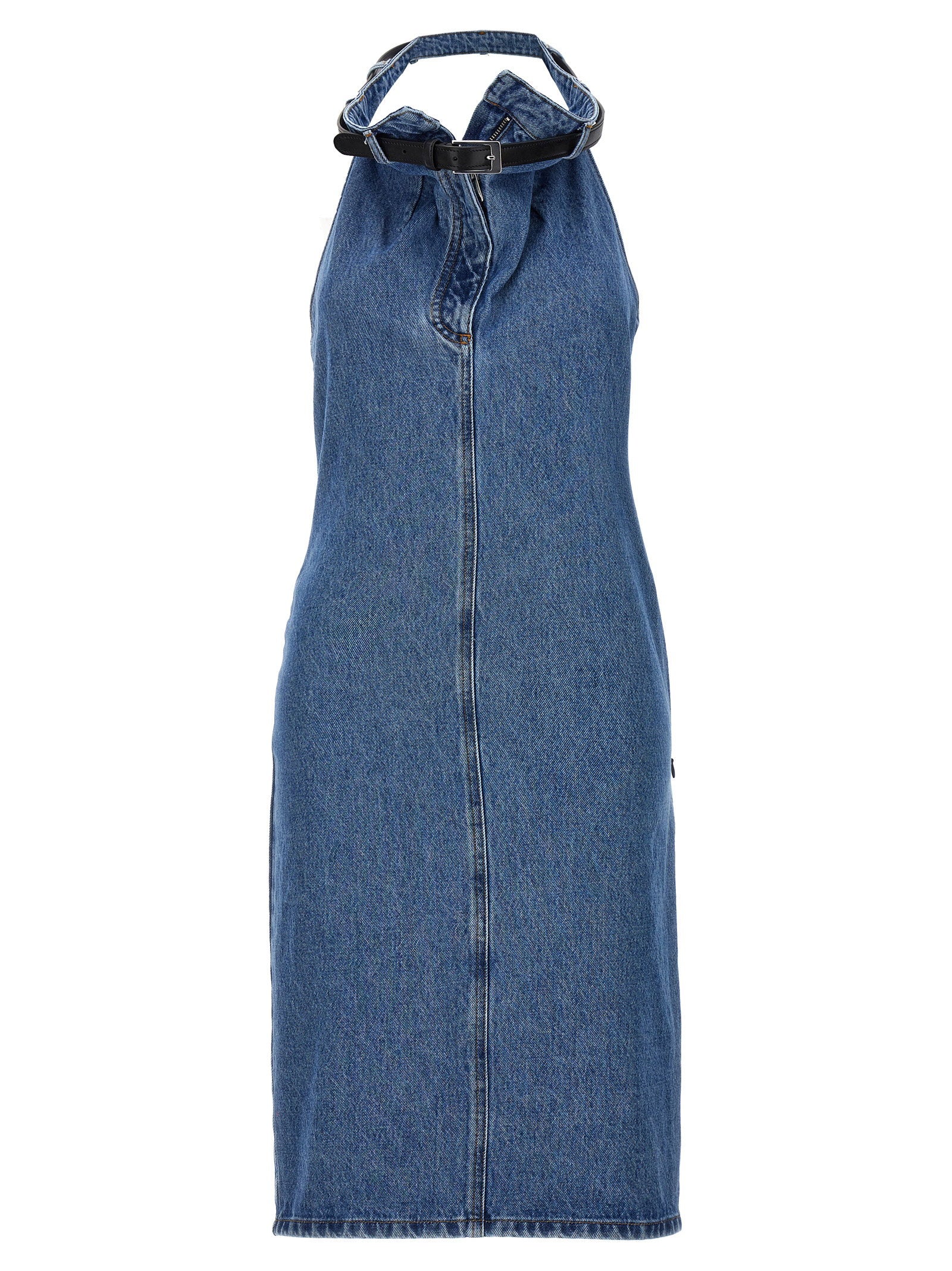 Belt Halter Neck Dress — Blue