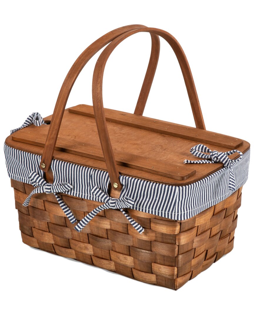 Dnu Kansas Stripe Handwoven Wood Picnic Basket