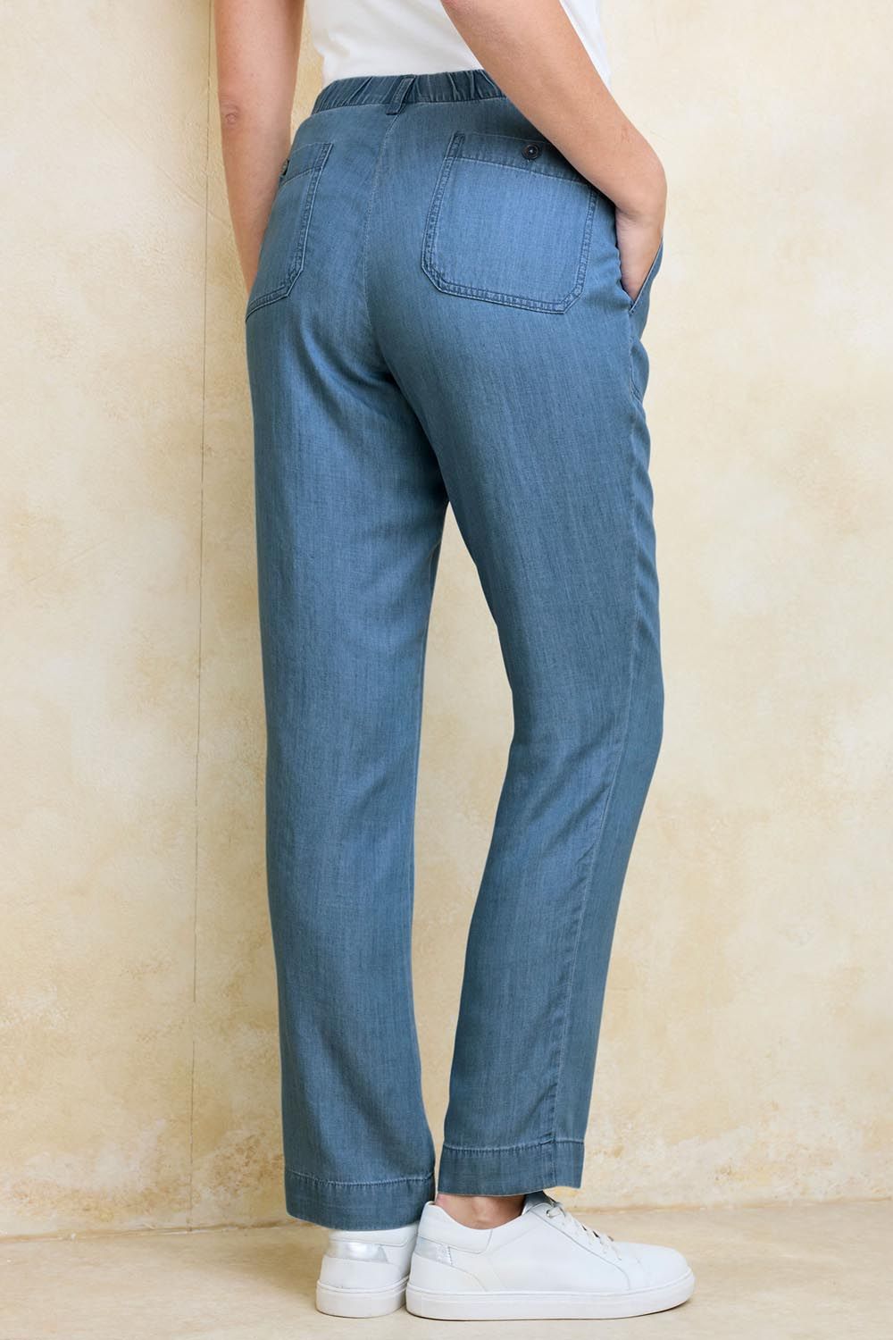 Cotton Traders Women's Straight Leg Lyocell Trousers 29" inside leg in Mid Blue