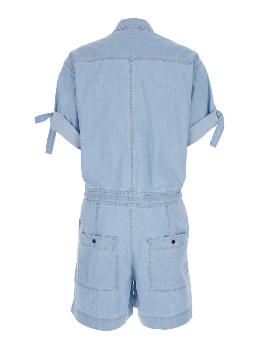 'Vally' Light Blue Tracksuit With Chest Pockets And Elastic Waist With Drawstring In Cotton Woman
