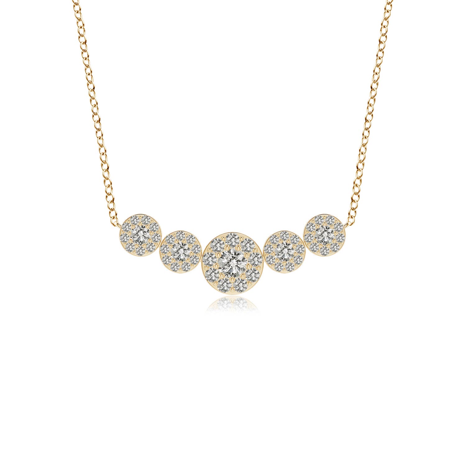 Angara 1.01 Carats Graduated Five Stone Diamond Halo Necklace in 18K Yellow Gold