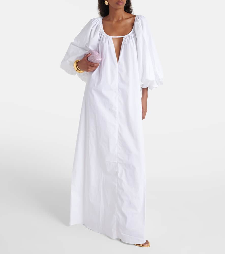 Puff-sleeve cotton maxi dress