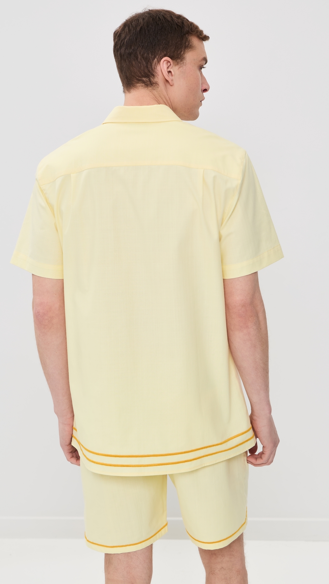 Efe Embroidered Linen Camp Shirt Light Yellow