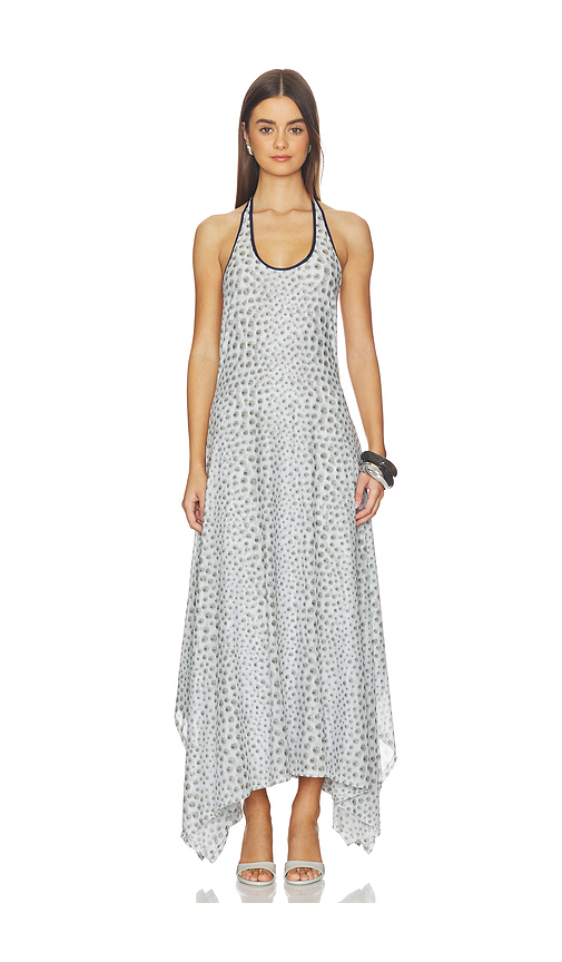 Kate Barton Halterneck Handkerchief Dress in Light Grey. S. Also in