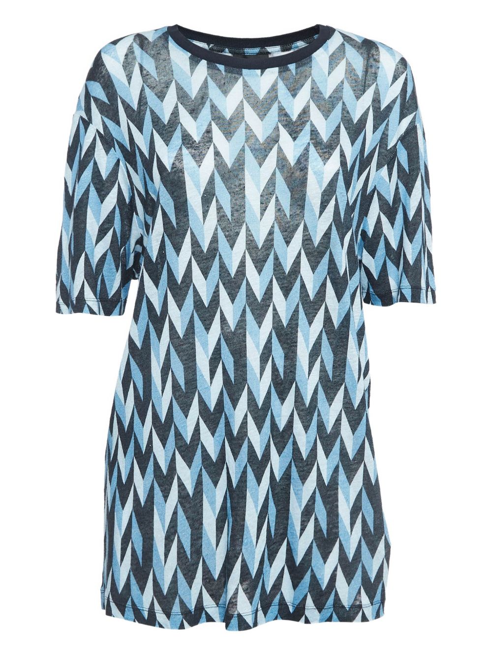 Zigzag-print linen top - Blue