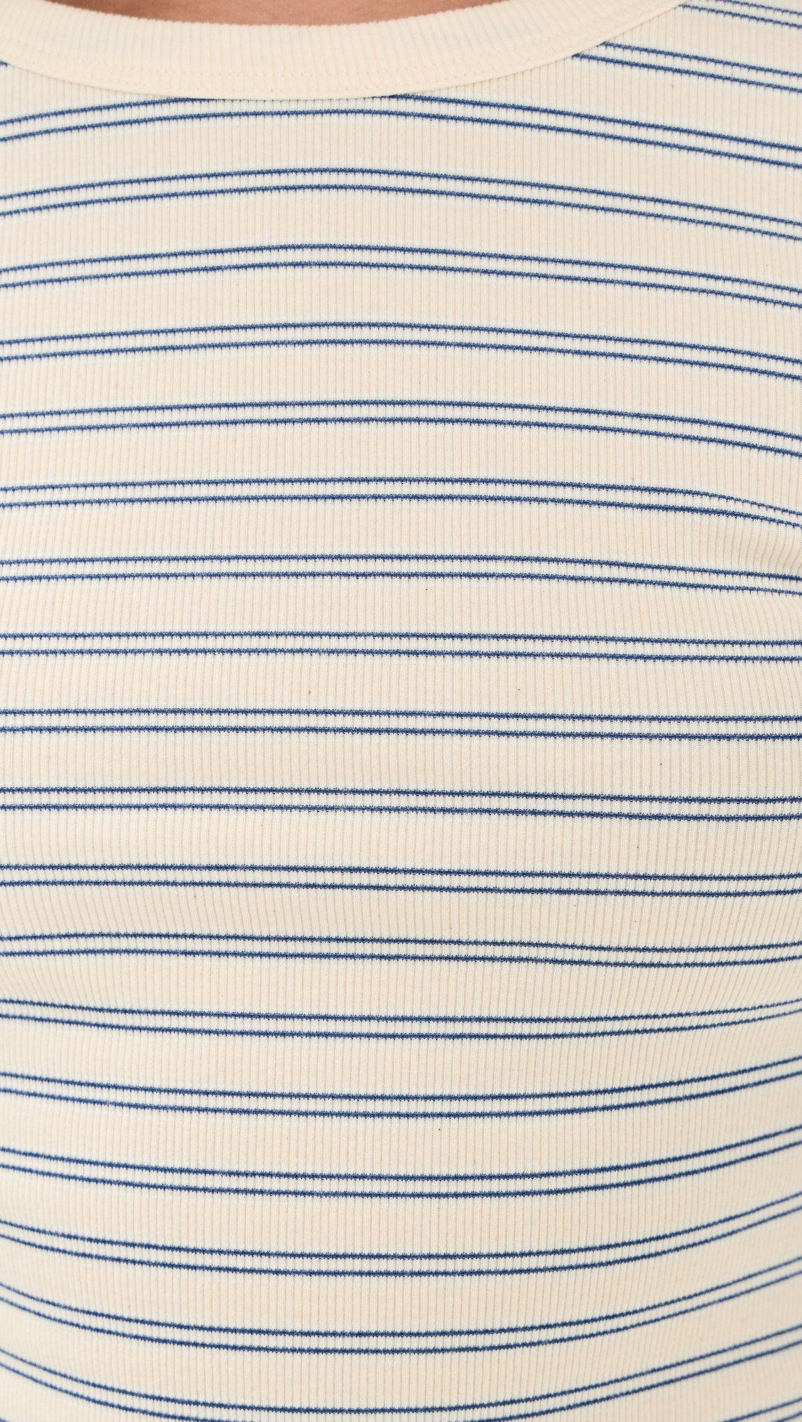Long Sleeve Ribbed Crewneck Double Stripe Blue