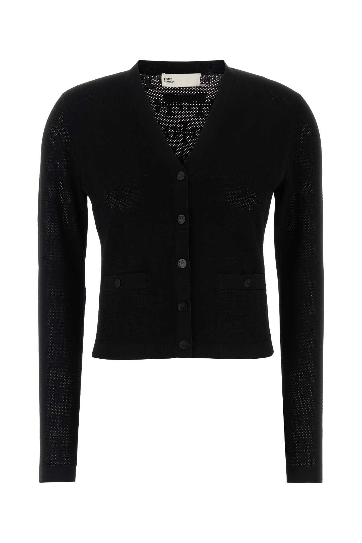 Viscose-Blend Pointelle Knit Cardigan — Black