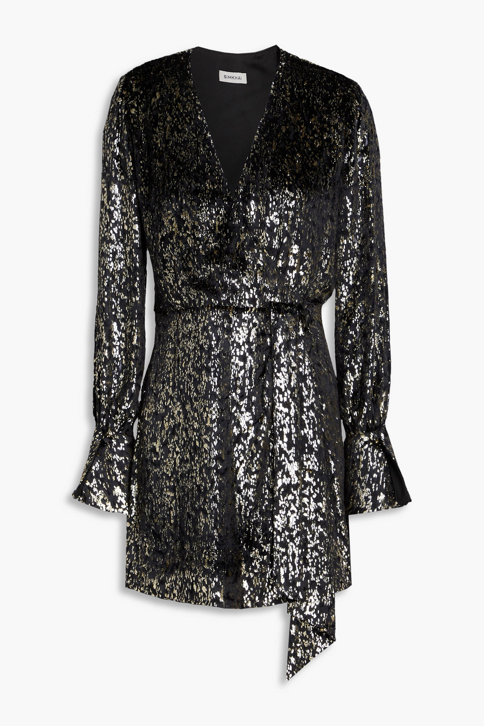 Wrap-effect metallic fil coupé devoré-velvet mini dress - Black - US 2