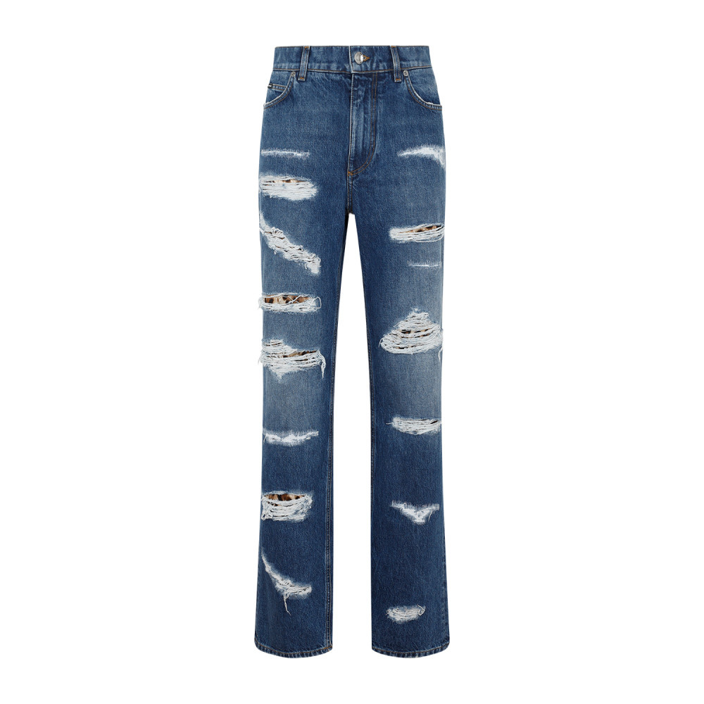 Blue Printed Cotton Jeans