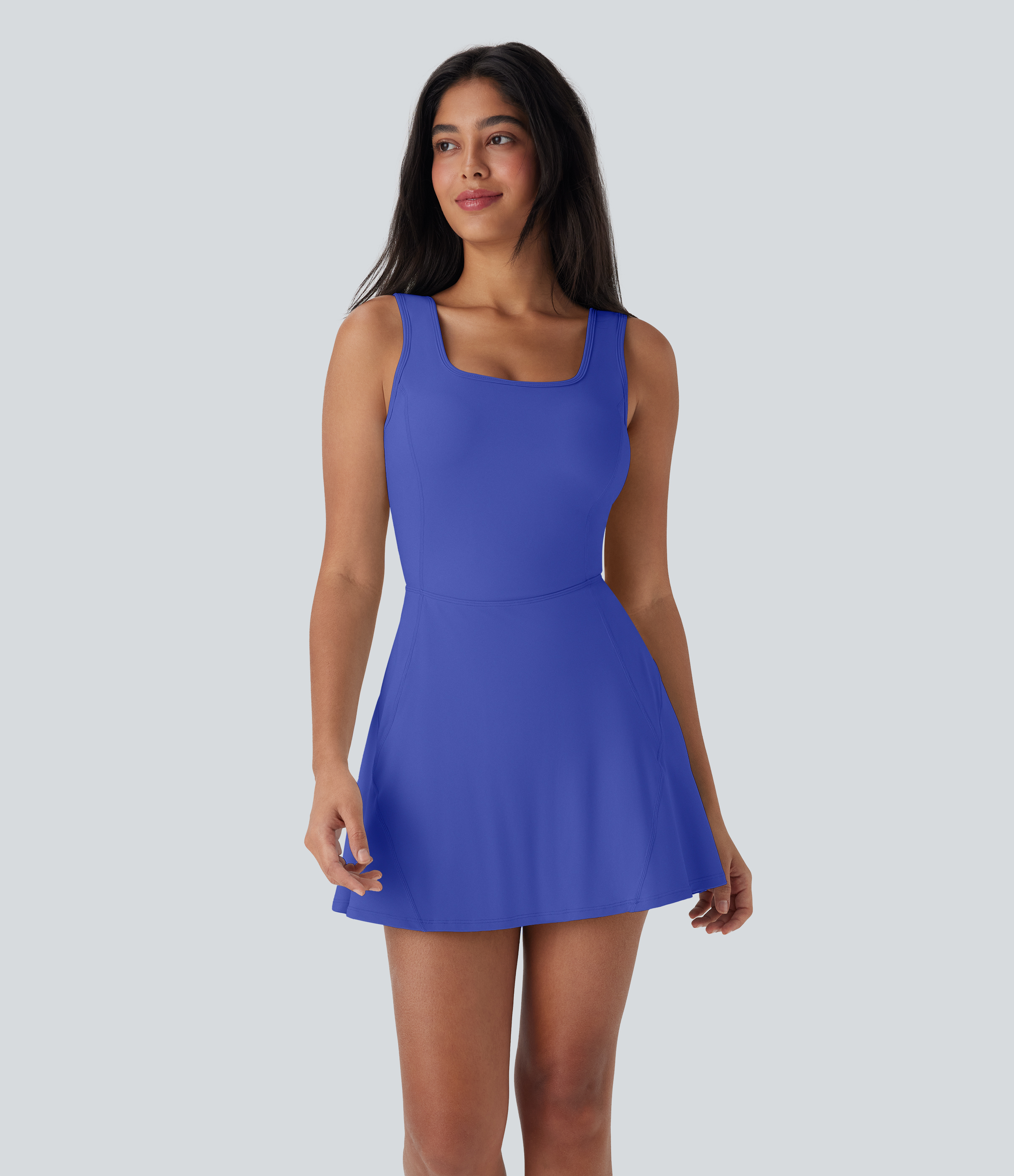 SoftlyZero™ Airy U Neck 2-in-1 Pocket Mini Cool Touch Dance Active Dress-Easy Peezy Workout Dress - Aster Blue