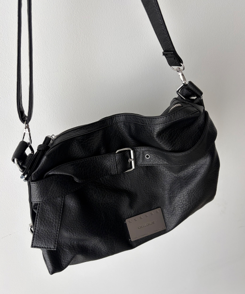 Belted Leather Boston Bag Black