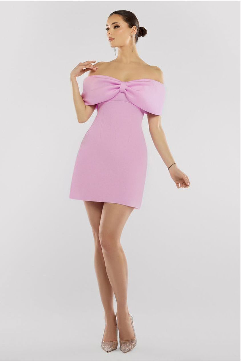 Goddiva Front Bow Off The Shoulder Mini Dress - Lilac